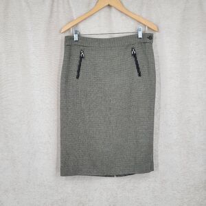 Lauren Ralph Lauren Wool Black and Cream Houndstooth Pencil Skirt Y2K Vintage
